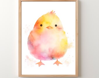 Watercolor Easter Chickadee Print, Spring Wall Art (Digital Download)