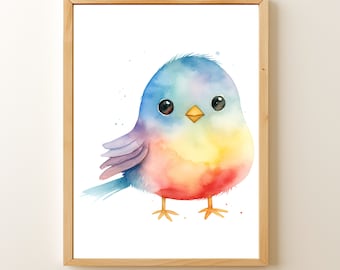 Chickadee Watercolor Art Print, Easter Nursery Decor (Digital Download)