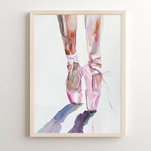 Pink Watercolor Ballet Shoe Print, Pink Ballet Dreams, Printable Coquette Art, Balletcore Nursery, Girly Printable Pink Toe Shoes Poster