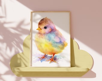 Easter Chickadee Printable Wall Art, Cute Watercolor Chicks, Easter Digital Art, Easter Decorations, Easter, Spring Wall Art