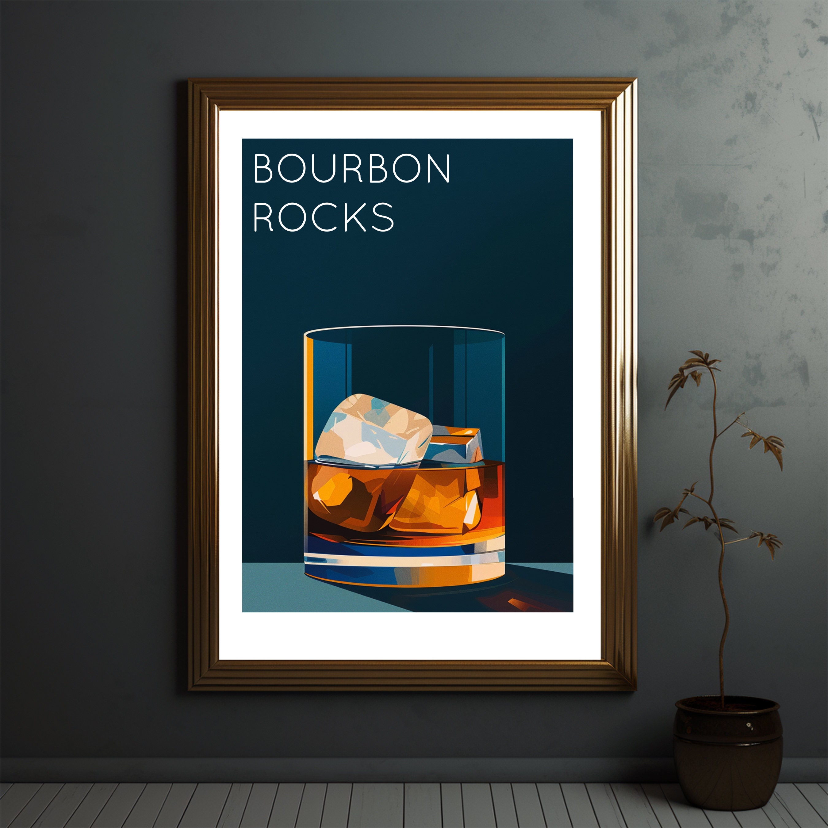Bourbon on the Rocks Print, Cocktail Bar Cart Poster (digital Download ...