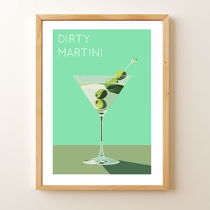 Dirty Martini Art Print, Bar Cart Poster, Party Signature Drink Sign, Roommate Gift, Cocktail Poster, Bar Cart Prints, Trendy Cocktail Art