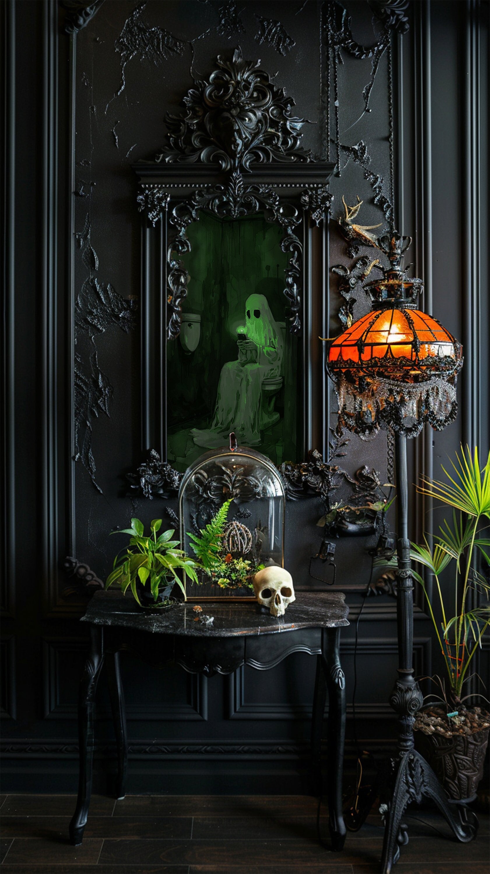 Ghost Doom Scrolling on Toilet, Ghost Bathroom Painting, Ghost Bathroom ...