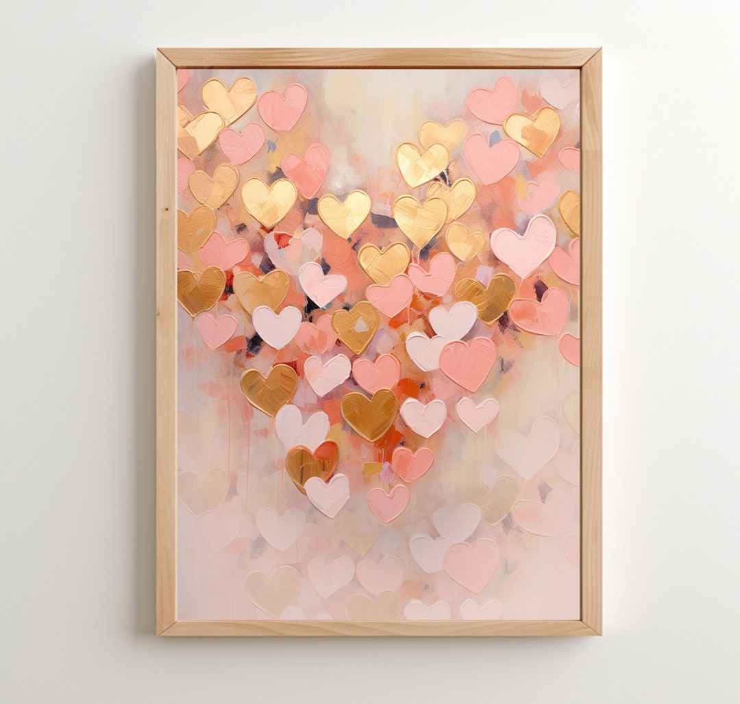 Pink and Gold Hearts Valentine's Day Print (digital Download) - Etsy