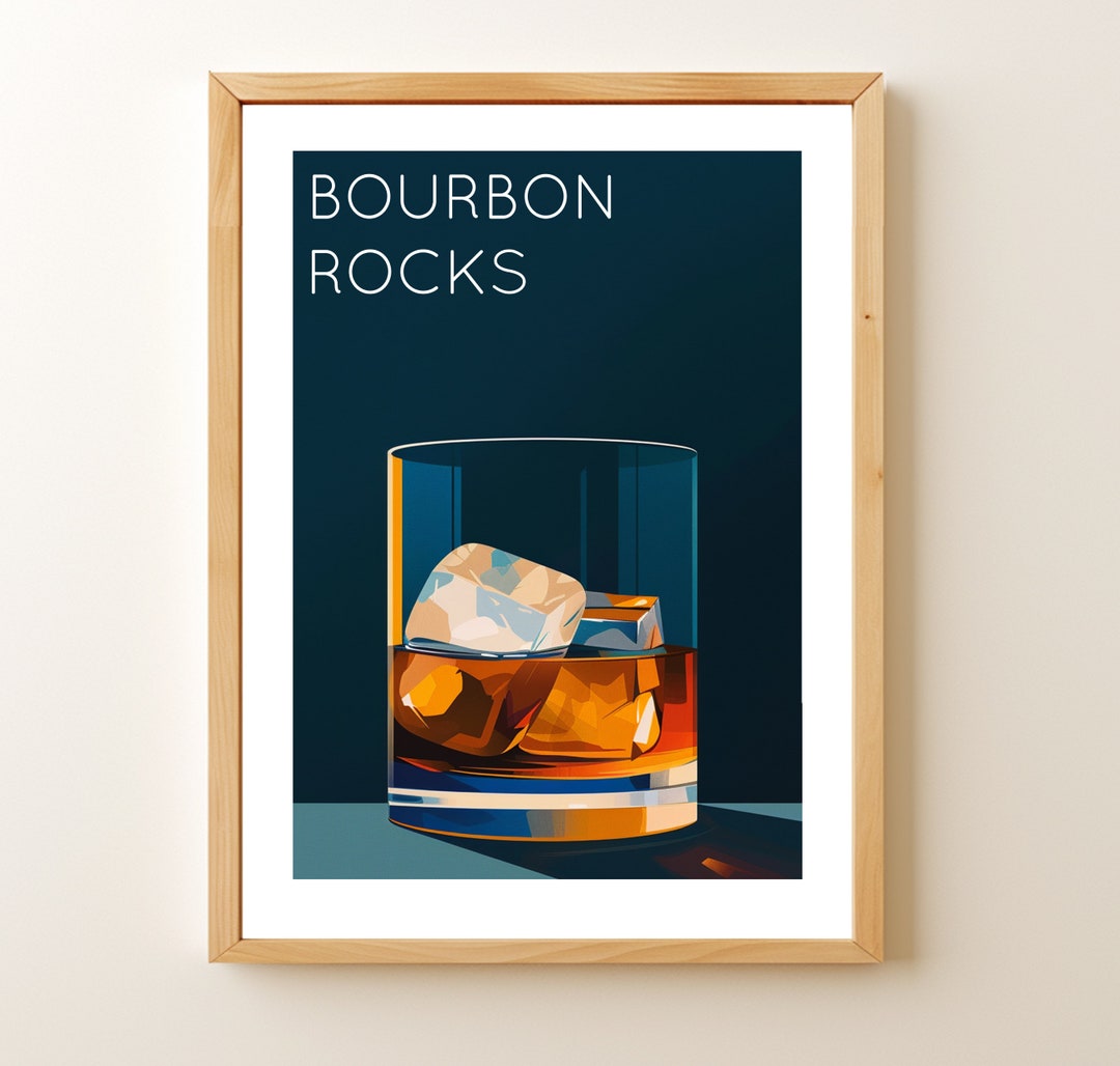 Bourbon on the Rocks Print, Cocktail Bar Cart Poster (digital Download ...