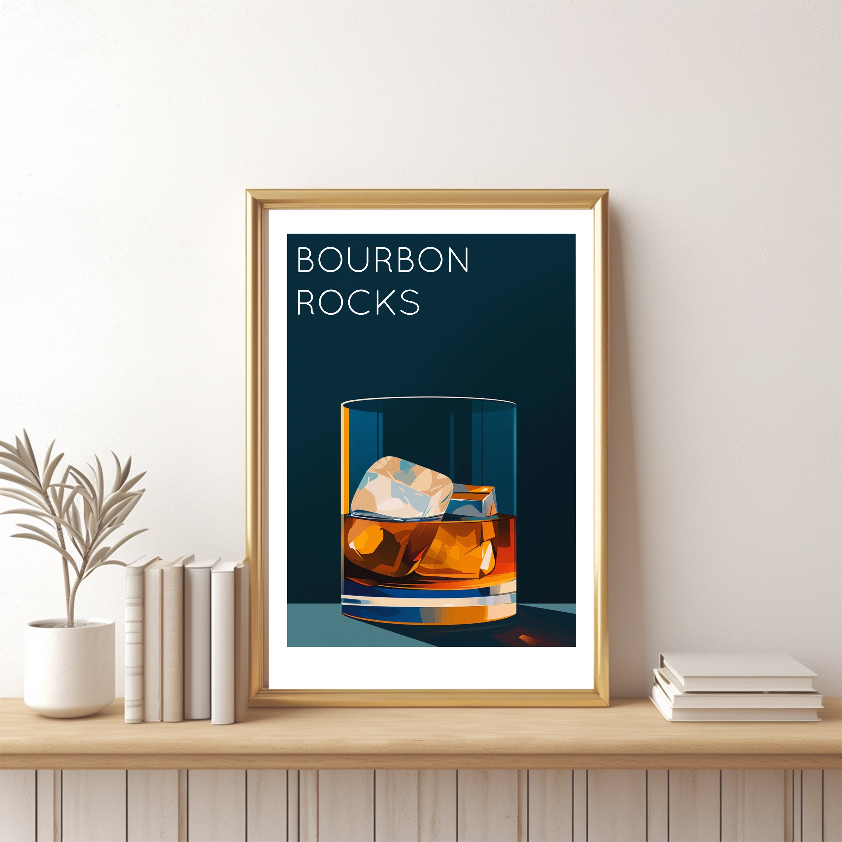 Bourbon on the Rocks Print, Cocktail Bar Cart Poster (digital Download ...