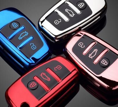 HIBEYO Smartkey Autoschlüssel Hülle Passt für Audi Leder Schutzhülle  Schlüssel Hülle für Audi A4 A6L A6 A7 A8 S3 RS5 Q7 Q8 SQ7 TT TTS E-Tron  Schlüsselanhänger Fernbedienung (nur Keyless Go)-Braun 