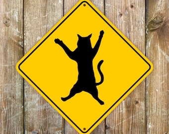 Cat Crossing Sign: Weatherproof Aluminum Metal, Outdoor Decor
