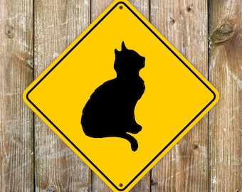 Cat Warning Sign: Weatherproof Aluminum (27x27cm, Dibond)