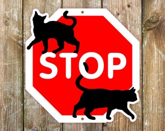 Cat Warning Sign: Playful Cats, Weatherproof Aluminum Dibond