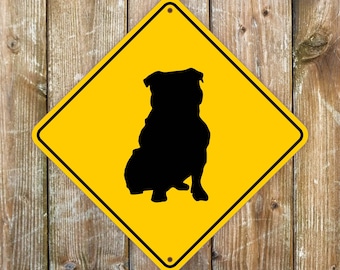 Mops Ryker Warning Sign: Weatherproof Aluminum Dog Sign (27x27 cm, Dibond)