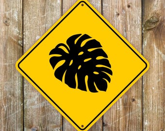Monstera Plant Sign: Outdoor Garden Decor, Weatherproof Aluminum