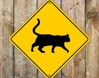 Cat Warning Sign: Miki Design, Weatherproof Metal Art (27x27cm, Aluminum Dibond)
