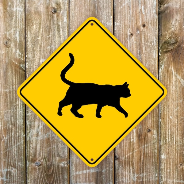 Cat Warning Sign: Miki Design, Weatherproof Metal Art (27x27cm, Aluminum Dibond)