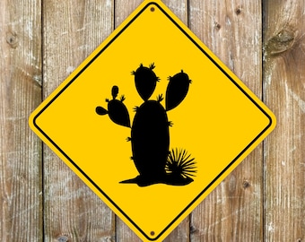 Kakteen-Schild »Opuntia minor«, Vorsicht Kaktus, rostfreie wetterfeste Outdoor-Qualität, 27 x 27 cm groß, 3 mm starkes Alu-Dibond-Schild