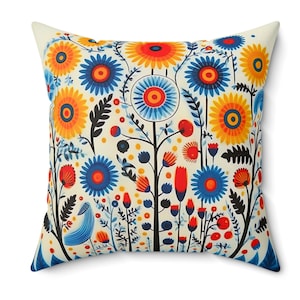 Scandinavian Pillow, Folk Art, Throw Pillow, Decorative Pillow, Accent Pillow, Home Decor, Nordic Decor, Bedroom, Floral, Wildflowers, Gift