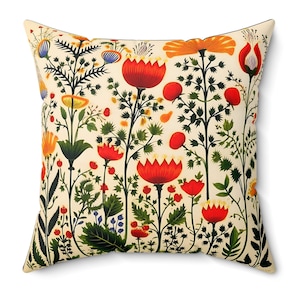 Scandinavian Pillow, Folk Art, Throw Pillow, Decorative Pillow, Accent Pillow, Home Decor, Nordic Decor, Bedroom, Floral, Wildflowers, Gift