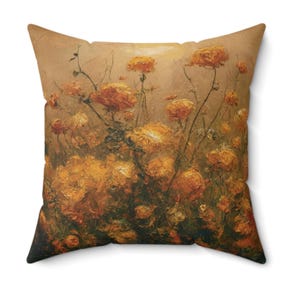 Burnt Orange Pillow, Floral Pillow, Earth Tones, Hand Painted Pillow Print, Wildflowers, Warm Color, Sophisticated, Throw Pillow, Home Decor