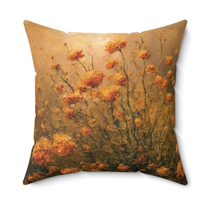 Burnt Orange Pillow, Floral Pillow, Brown Tones, Hand Painted Pillow Print, Wildflowers, Warm Color, Sophisticated, Throw Pillow, Home Decor