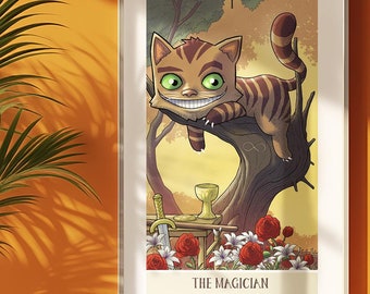 The Magician Cheshire Cat Tarot Card Poster / Mystical Wall Art / Esoteric Decor / Gift Poster / 12x18 / 24x36