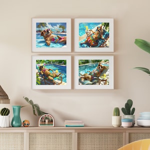 Dogs in Sunglasses Art Print: Summer Pool Party Decor