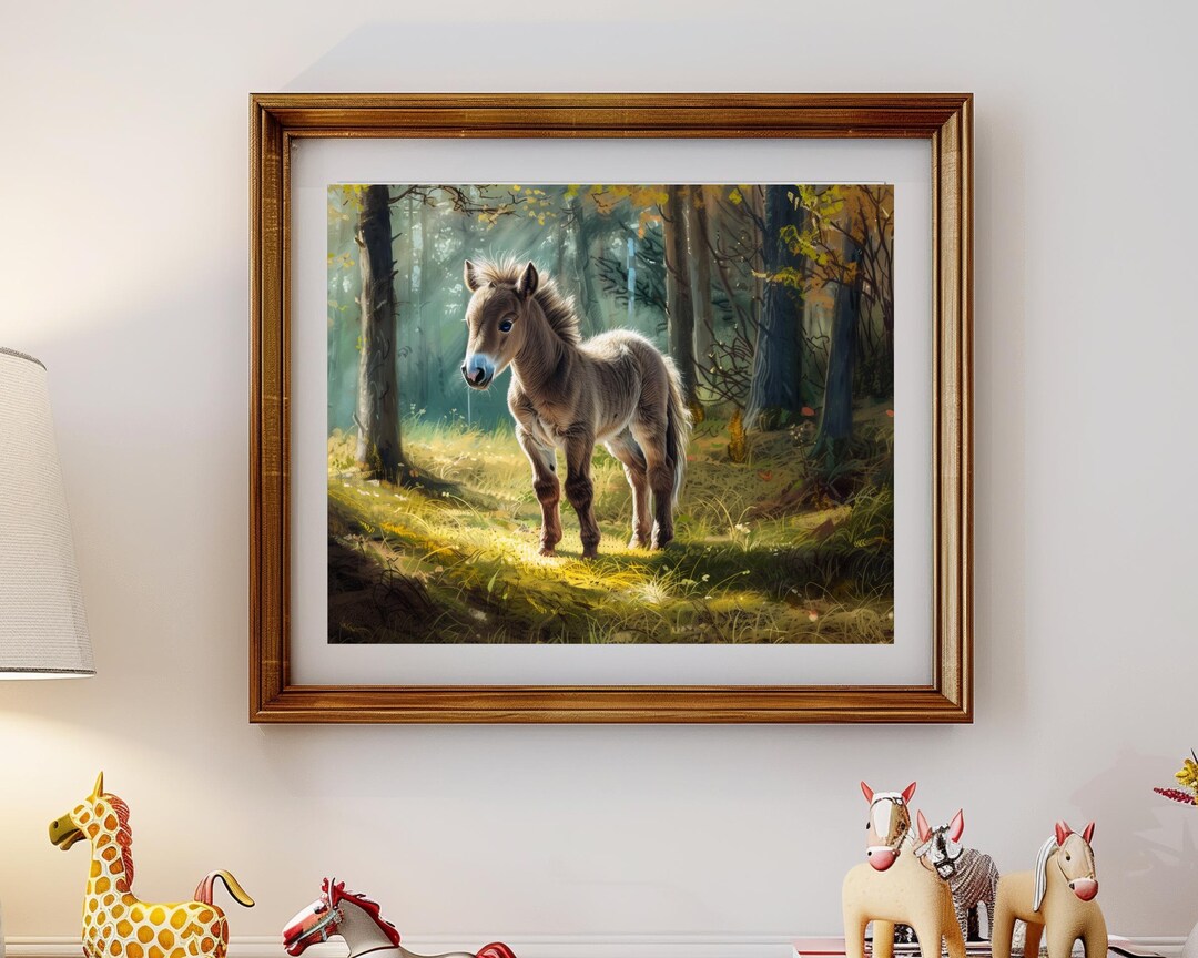 Equestrian Art, Miniature Horses Print, Miniature Pony Art, Forest With ...