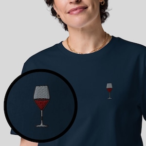 Wineglass Organic Embroidered Unisex T-Shirt Minimal Design