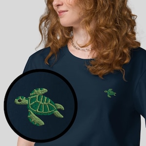 Turtle Organic Embroidered Unisex T-Shirt Minimal Design