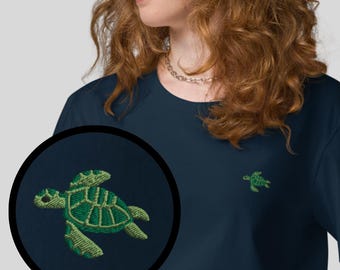 Turtle Organic Embroidered Unisex T-Shirt Minimal Design