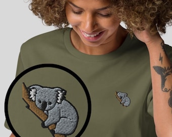 Camiseta unisex bordada con diseño minimalista de koala orgánico