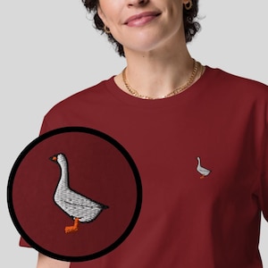 Goose Organic Embroidered Unisex T-Shirt Minimal Animal Design