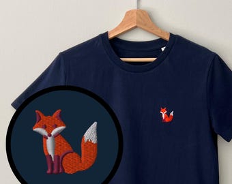 Fox Organic Embroidered Unisex T-Shirt Minimal Design