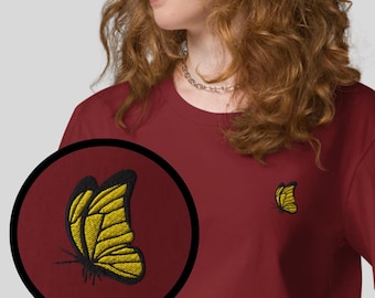Butterfly Organic Embroidered Unisex T-Shirt Minimal Design