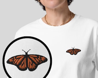 Butterfly Organic Embroidered Unisex T-Shirt Minimal Animal Design