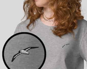 Albatross biologisch geborduurd T-shirt minimaal dierlijk vogelontwerp