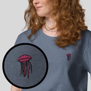 Jellyfish Organic Embroidered Unisex T-Shirt Minimal Design