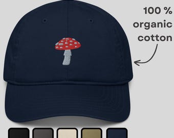 Chapéu de pai orgânico bordado com cogumelo Fly Agaric