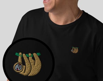 Sloth Organic Embroidered T-Shirt Minimal Animal Design
