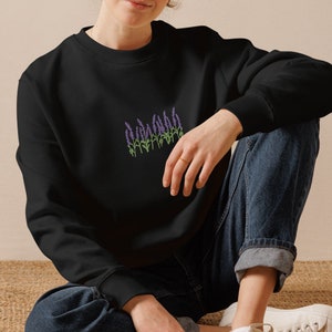 Lavender Organic Embroidered Sweatshirt Minimal Plant Design