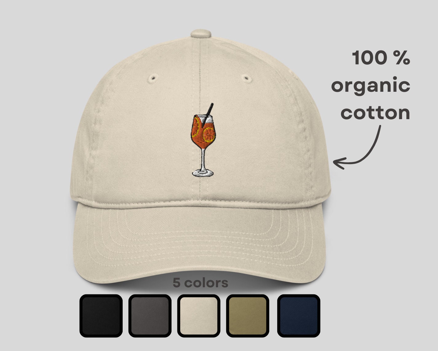 CL&MH Bob Ricamato Aperol Spritz 'Spritz Sipper' – Cappello Estivo In Cotone Biologico, Regalo Per Amanti Del Cocktail - 5
