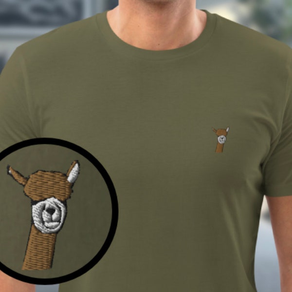 Organic T-Shirt Alpaca embroidery minimal animal shirt unisex embroidered cute animal t-shirt