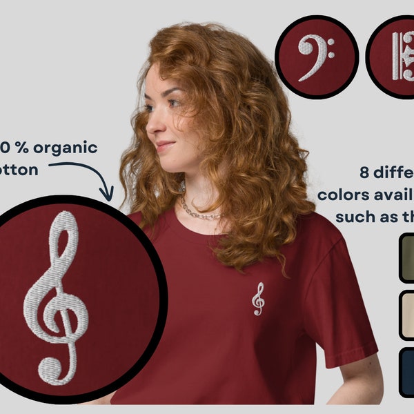 Musik Notenschlüssel Bio-T-Shirt Gesticktes Minimalistisches Design