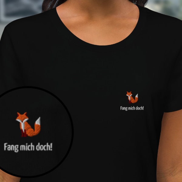 Bio-T-Shirt mit gesticktem Fuchs Fang mich doch minimalistisches tailliertes Damen-Shirt Doppelkopf