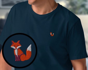 Bio-T-Shirt mit Fuchs-Stickerei, minimales Unisex-Shirt, bestickte Fuchs-Geschenkidee für Fuchsliebhaber