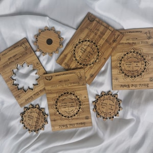 Handgefertigte hölzerne Save the Dates, Hochzeits- und Taufeinladungen, personalisierter Designservice, stilvolle Hochzeitseinladungen