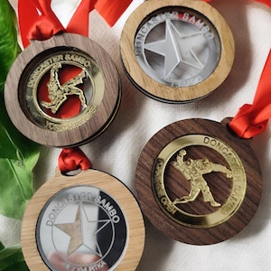 Bespoke Medals, Wood, Acrylic or both, ideal for sports clubs, school sports day, 50mm, 80mm standard, deluxe, bulk orders welcome add logo