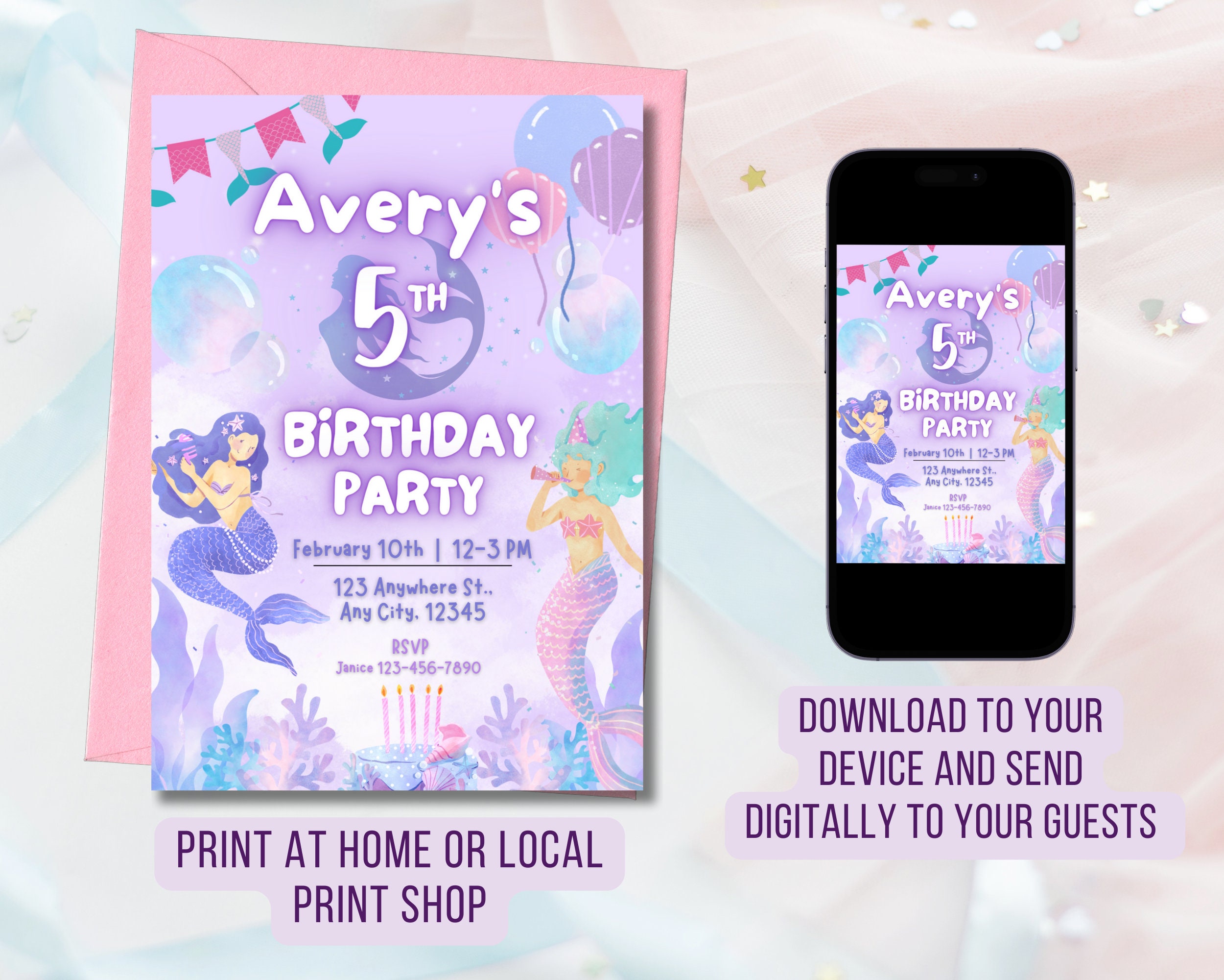 PRINTABLE Mermaid Birthday Invitation, Under the Sea Birthday Invite ...
