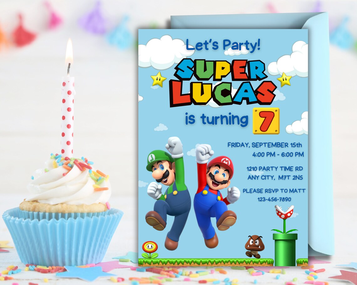 PRINTABLE Super Mario Birthday Invitation, Mario Bros Birthday Invite ...
