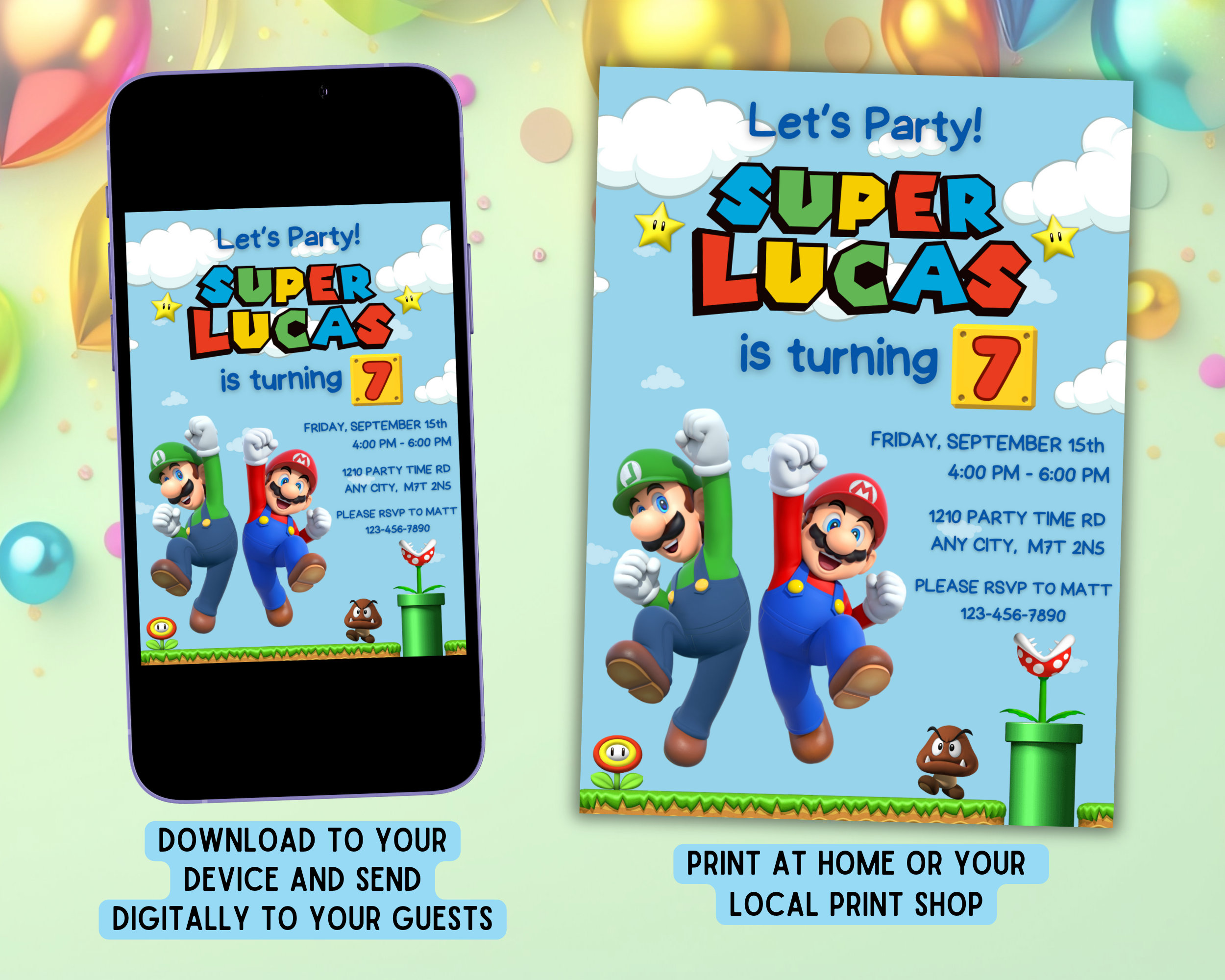 PRINTABLE Super Mario Birthday Invitation, Mario Bros Birthday Invite, Birthday Invitation ...