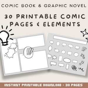 30 Printable Comic Book and Graphic Novel Pages Great for Teachers, Young Artists, Libraries, etc image 1